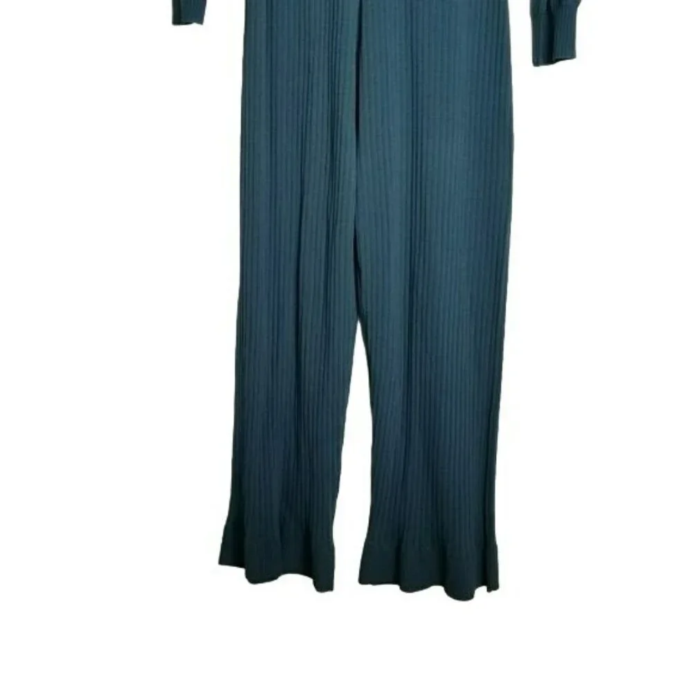 J.Crew NWT Blue Ribbed Cropped Jumpsuit Stretchy Knit Button Up Closure‎ 2022 M